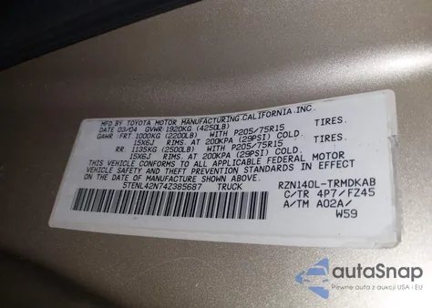 2004 Toyota Tacoma from USA, damaged, VIN 5TENL42N74Z385687